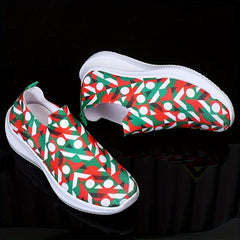 Christmas Print Non Slip Running Shoes Elastic Slip On Sneakers