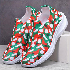 Christmas Print Non Slip Running Shoes Elastic Slip On Sneakers