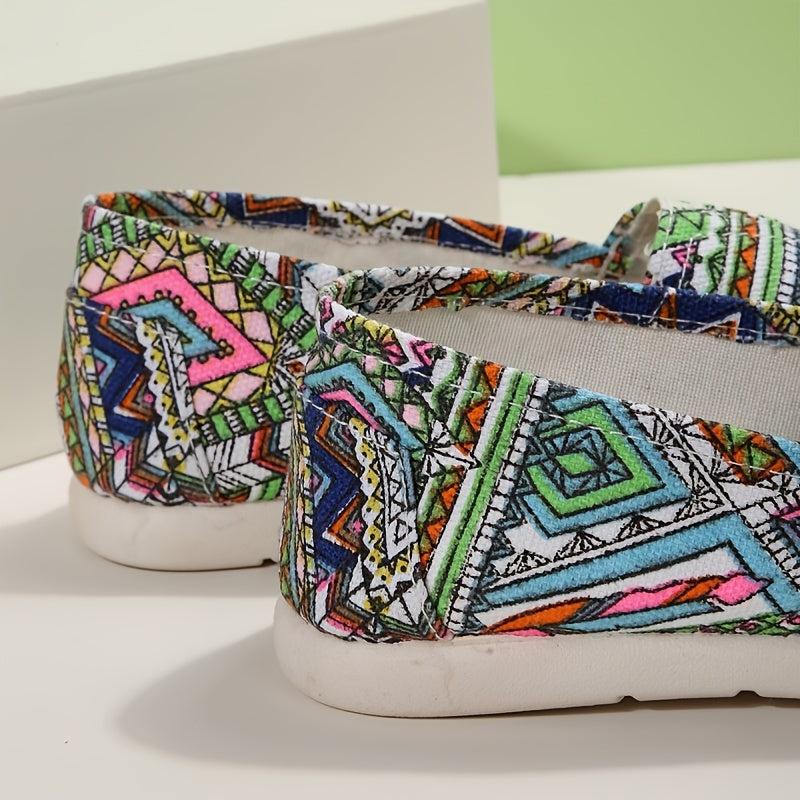 Geometric Print Slip On Loafers Shoes Lightweight Casual Walking Shoes