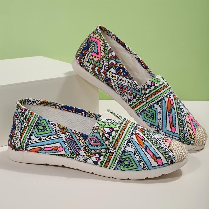 Geometric Print Slip On Loafers Shoes Lightweight Casual Walking Shoes
