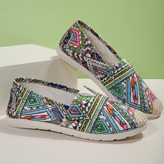 Geometric Print Slip On Loafers Shoes Lightweight Casual Walking Shoes