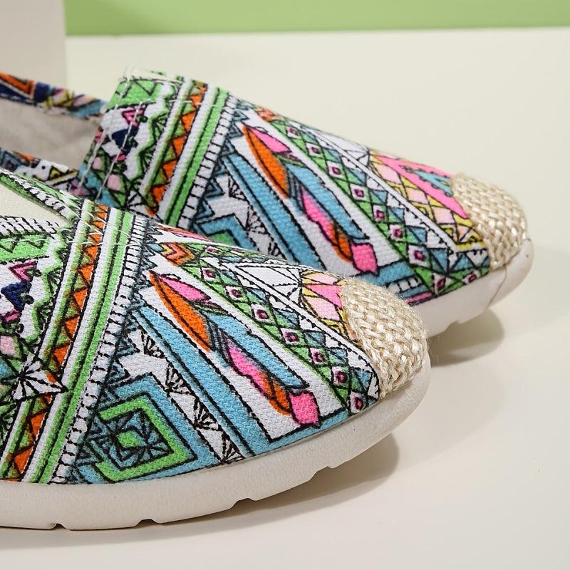 Geometric Print Slip On Loafers Shoes Lightweight Casual Walking Shoes