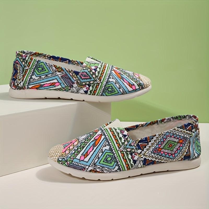 Geometric Print Slip On Loafers Shoes Lightweight Casual Walking Shoes