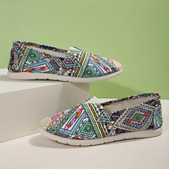 Geometric Print Slip On Loafers Shoes Lightweight Casual Walking Shoes