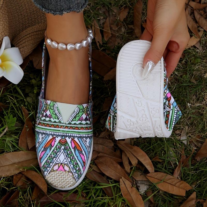 Geometric Print Slip On Loafers Shoes Lightweight Casual Walking Shoes