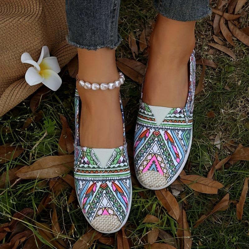 Geometric Print Slip On Loafers Shoes Lightweight Casual Walking Shoes