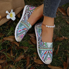 Geometric Print Slip On Loafers Shoes Lightweight Casual Walking Shoes