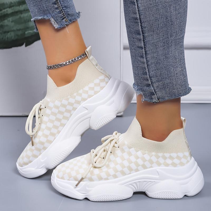 Women's Plaid Chunky Sneakers Breathable Non-slip Shoes