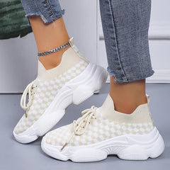 Women's Plaid Chunky Sneakers Breathable Non-slip Shoes