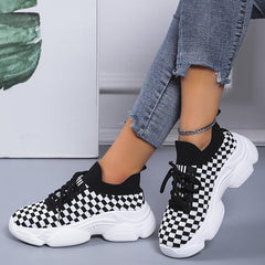 Women's Plaid Chunky Sneakers Breathable Non-slip Shoes