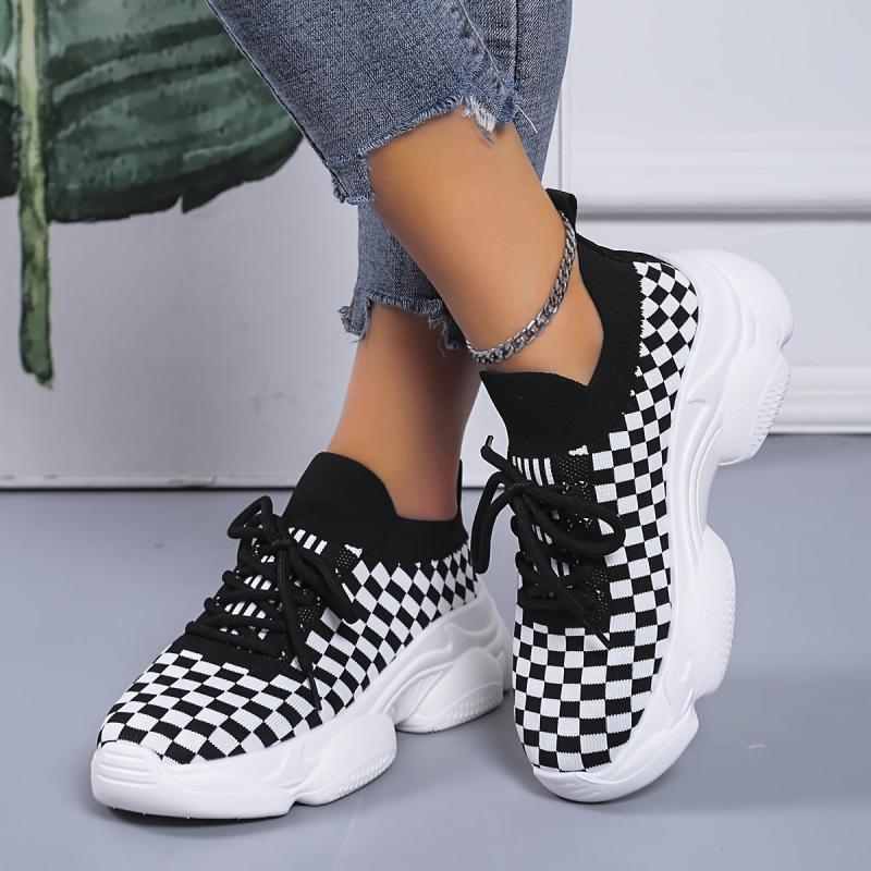 Women's Plaid Chunky Sneakers Breathable Non-slip Shoes