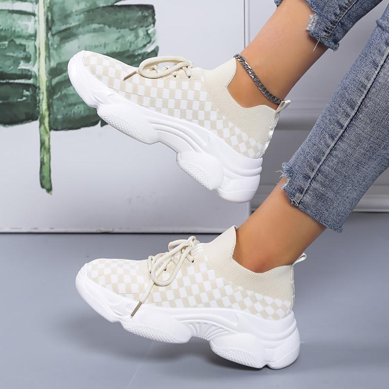Women's Plaid Chunky Sneakers Breathable Non-slip Shoes