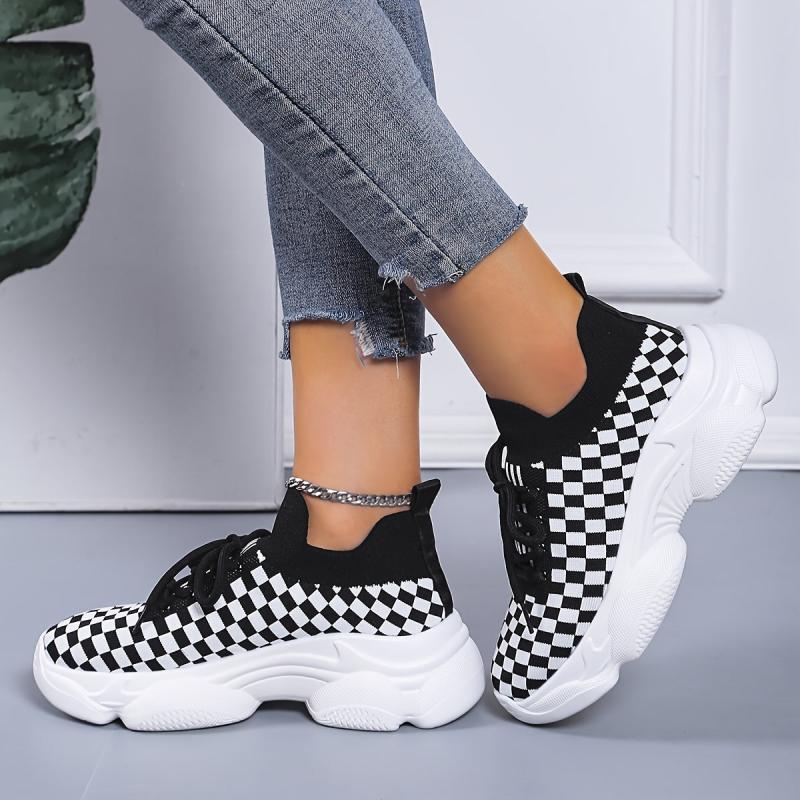 Women's Plaid Chunky Sneakers Breathable Non-slip Shoes