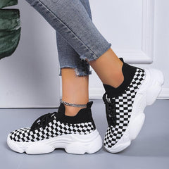 Women's Plaid Chunky Sneakers Breathable Non-slip Shoes