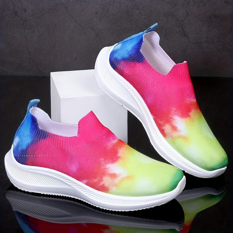 Colorful Print Soft Thick Sole Mesh Breathable Flying Woven Shoes