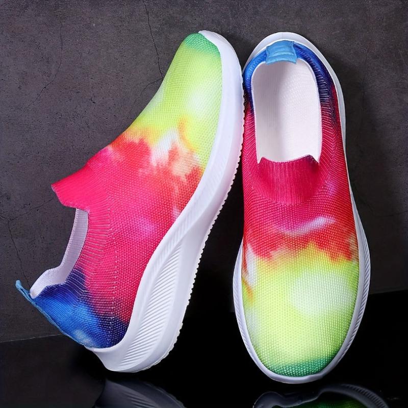 Colorful Print Soft Thick Sole Mesh Breathable Flying Woven Shoes
