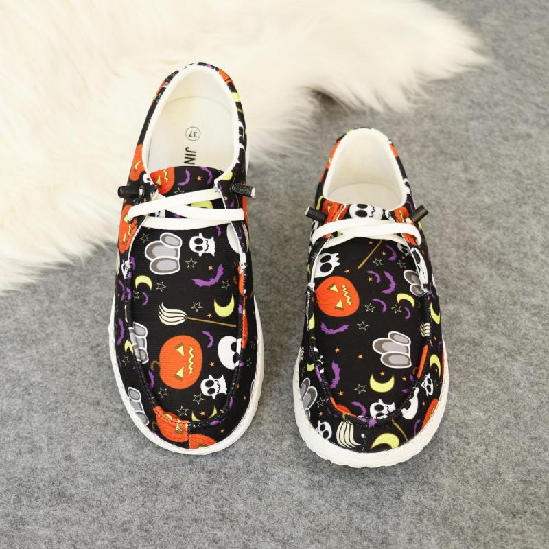 Halloween Skeleton Ghost Print Low Top Sneakers Lightweight Non slip Casual Shoe