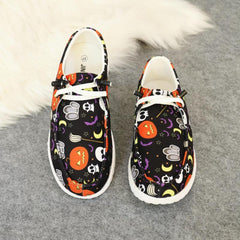 Halloween Skeleton Ghost Print Low Top Sneakers Lightweight Non slip Casual Shoe