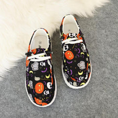 Halloween Skeleton Ghost Print Low Top Sneakers Lightweight Non slip Casual Shoe