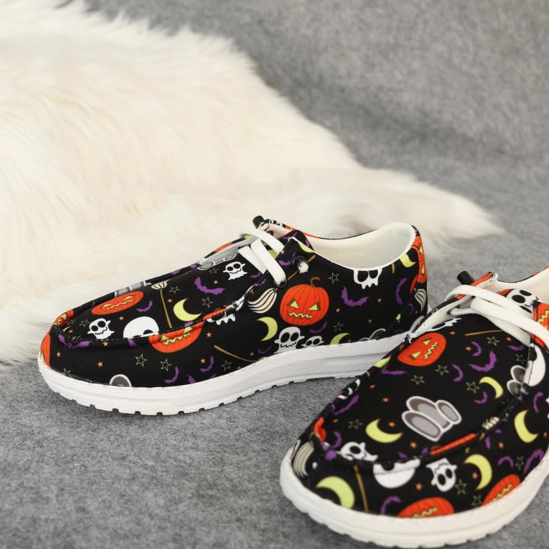 Halloween Skeleton Ghost Print Low Top Sneakers Lightweight Non slip Casual Shoe