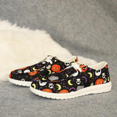 Halloween Skeleton Ghost Print Low Top Sneakers Lightweight Non slip Casual Shoe