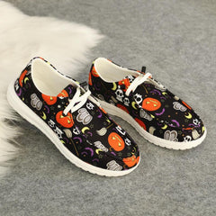 Halloween Skeleton Ghost Print Low Top Sneakers Lightweight Non slip Casual Shoe