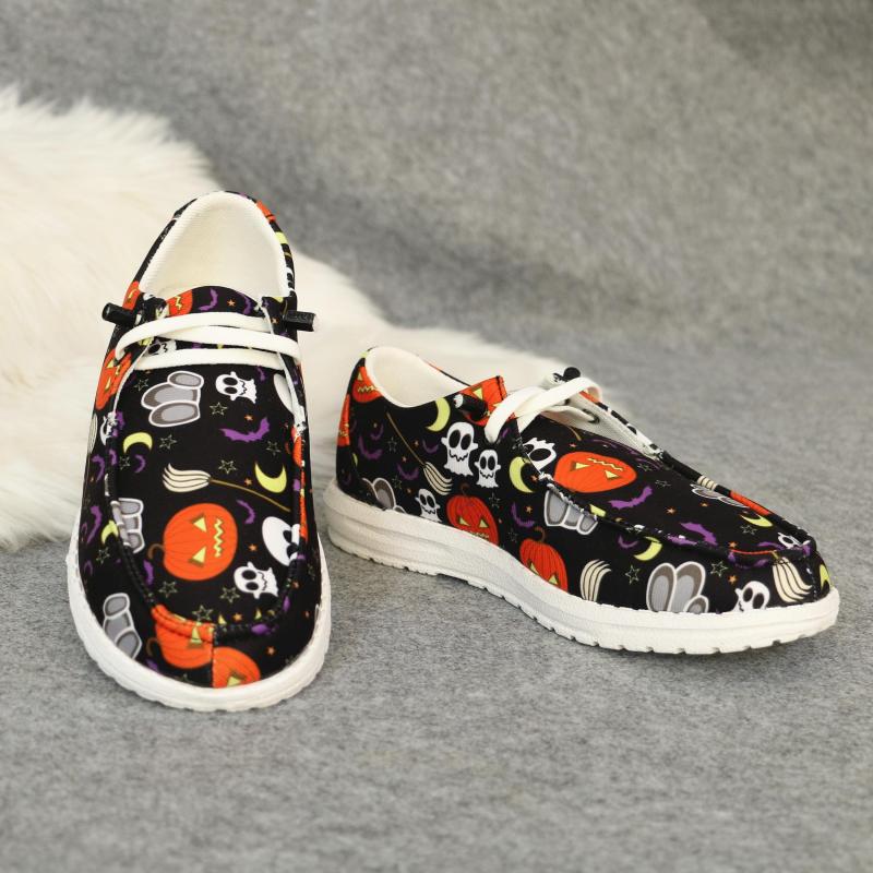 Halloween Skeleton Ghost Print Low Top Sneakers Lightweight Non slip Casual Shoe