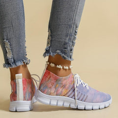 Women's Floral Pattern Lace-up Sneakers Breathable Mesh Casual Running Shoes