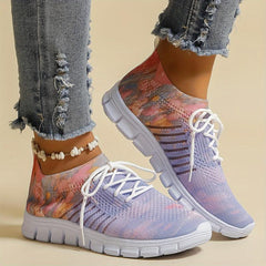Women's Floral Pattern Lace-up Sneakers Breathable Mesh Casual Running Shoes