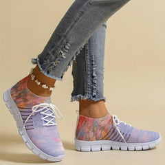 Women's Floral Pattern Lace-up Sneakers Breathable Mesh Casual Running Shoes