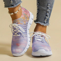 Women's Floral Pattern Lace-up Sneakers Breathable Mesh Casual Running Shoes