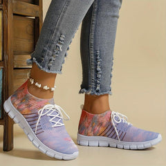 Women's Floral Pattern Lace-up Sneakers Breathable Mesh Casual Running Shoes