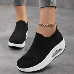 Women's Rainbow Knit Slip-on Sneakers with Air Cushion