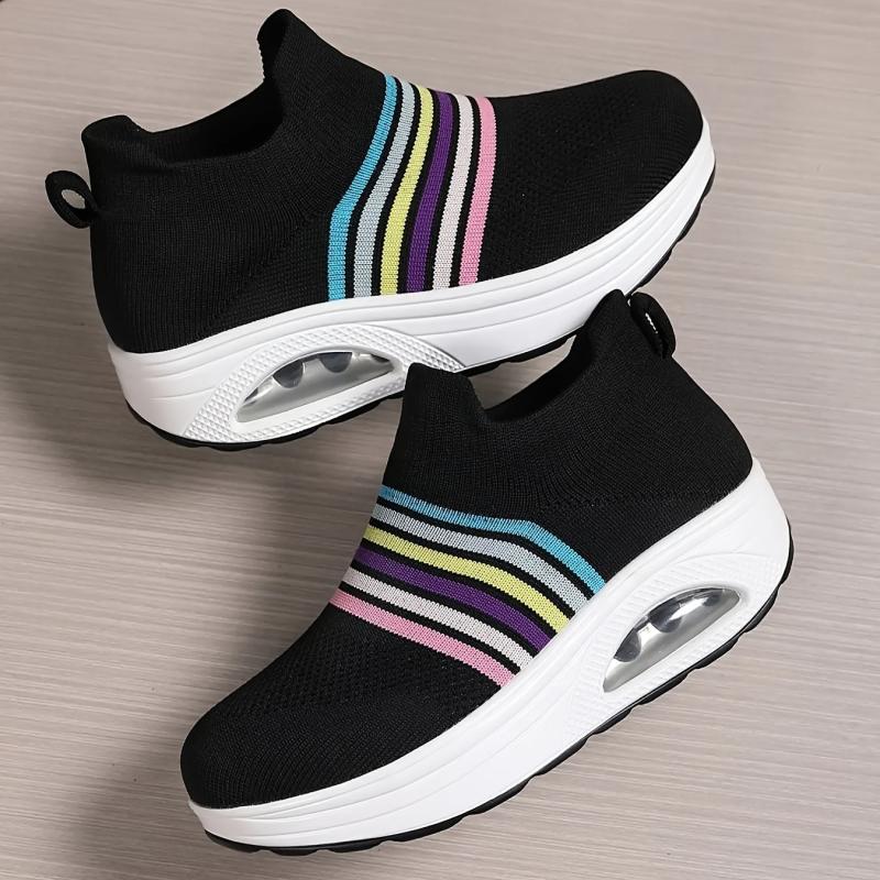 Women's Rainbow Knit Slip-on Sneakers with Air Cushion