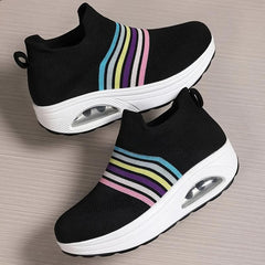 Women's Rainbow Knit Slip-on Sneakers with Air Cushion
