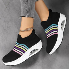 Women's Rainbow Knit Slip-on Sneakers with Air Cushion