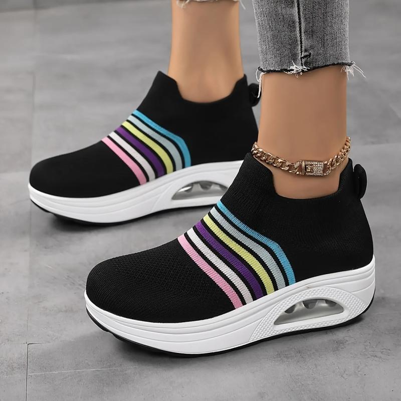 Women's Rainbow Knit Slip-on Sneakers with Air Cushion