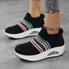 Women's Rainbow Knit Slip-on Sneakers with Air Cushion