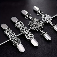 Vintage Sweater Shawl Clip Metal Dress Cardigan Brooch Floral Pattern
