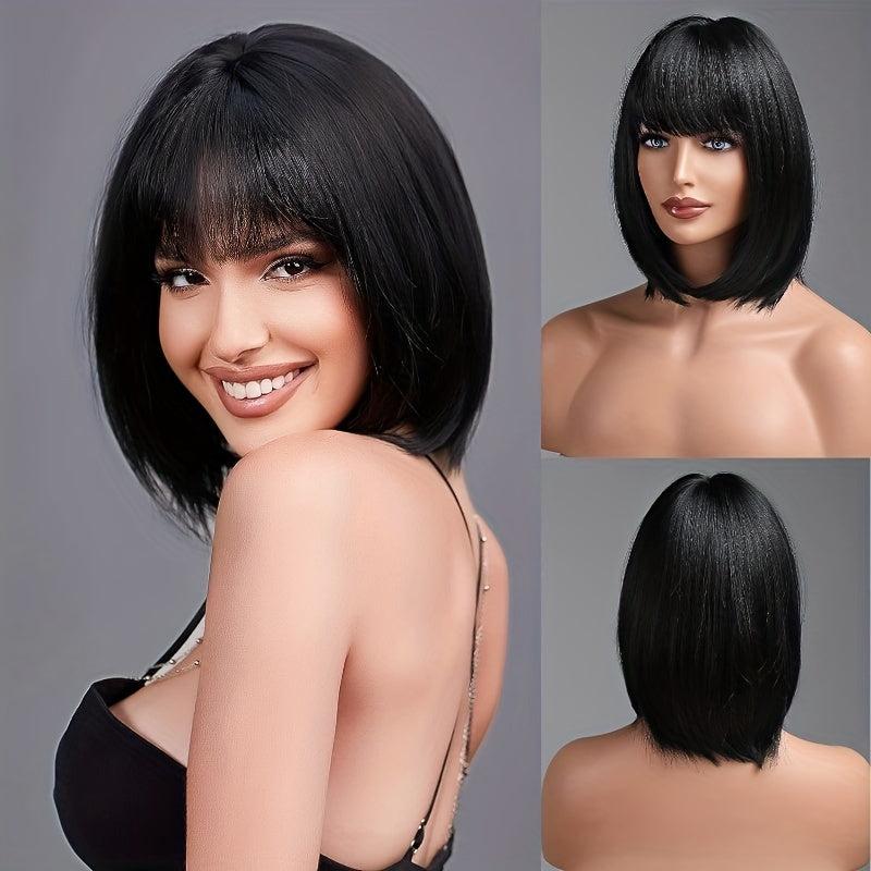 Short Blonde Bob Wigs With Bangs Heat Resistant Synthetic Fiber Natural Look