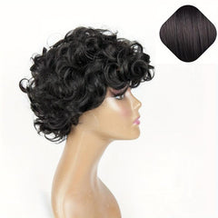 Short Curly Wig For Women Natural Fluffy Pixie Wig with Bangs