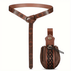 2pcs Medieval Belt & PU Leather Bag Halloween Accessories Stage Costume Props