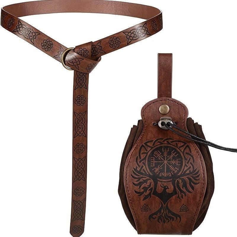 2pcs Medieval Belt & PU Leather Bag Halloween Accessories Stage Costume Props