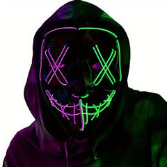 Men's Halloween LED Mask Grimace Fluorescent Horror Sound Controlled Light Mask