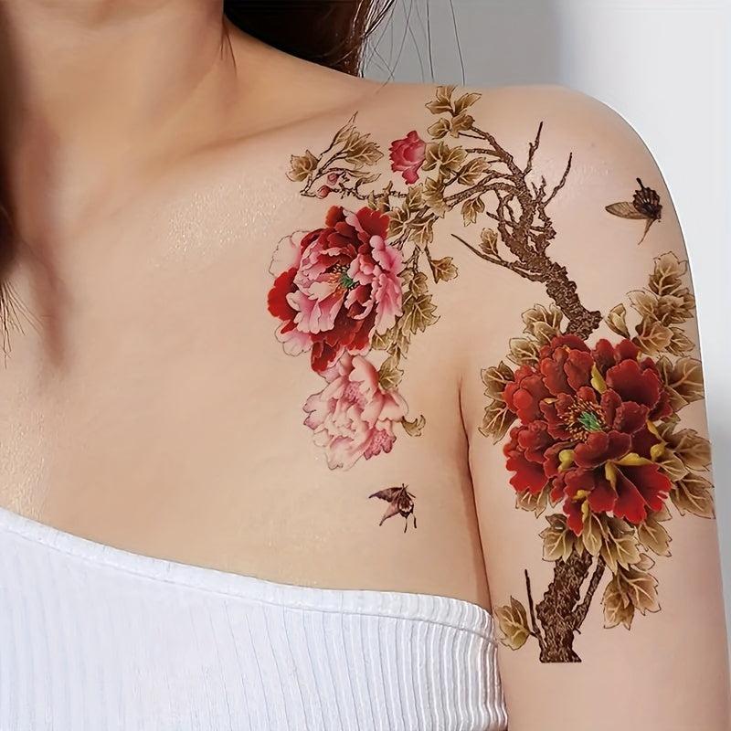 Peony Flower Pattern Temporary Tattoo Waterproof Long lasting Tattoo