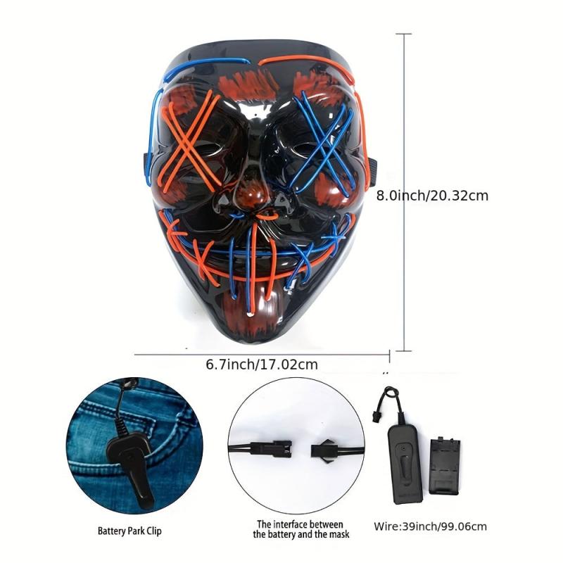 2 Packs Halloween LED Mask LED Light Up Scary Mask For Man Cosplay