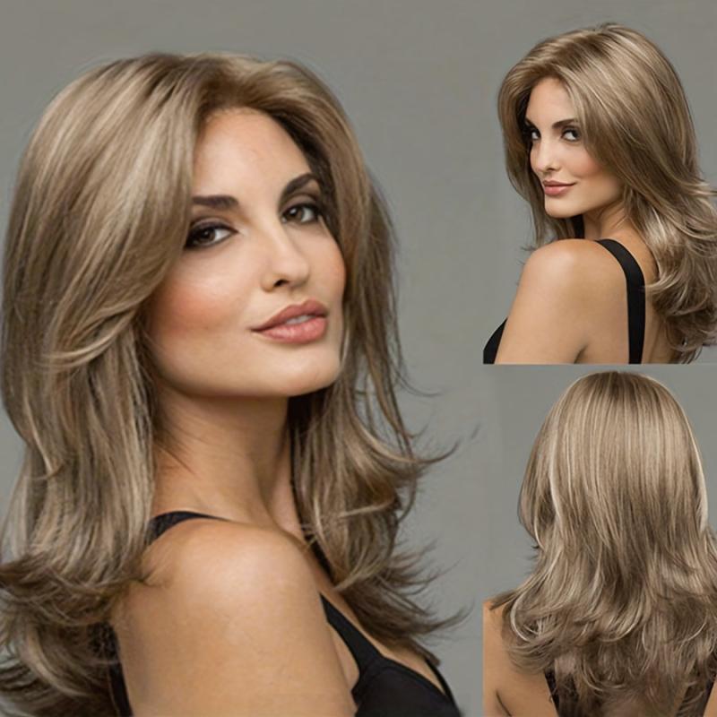 Long Gradient Gray Blonde Women's Wig Synthetic Layered Wig With Bangs