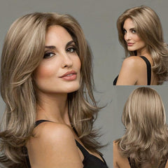 Long Gradient Gray Blonde Women's Wig Synthetic Layered Wig With Bangs