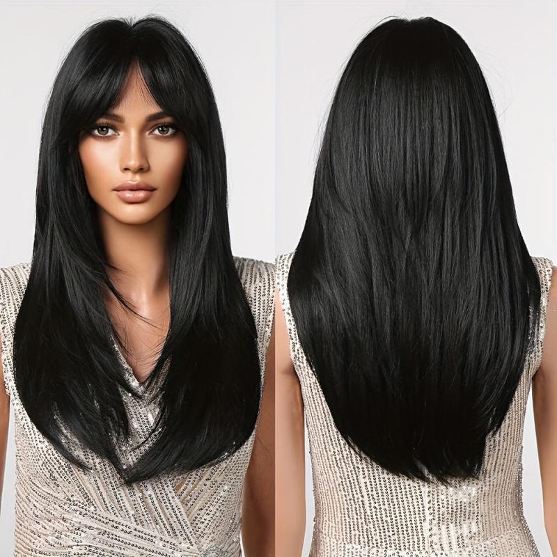 Long Gradient Gray Blonde Women's Wig Synthetic Layered Wig With Bangs