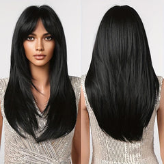 Long Gradient Gray Blonde Women's Wig Synthetic Layered Wig With Bangs